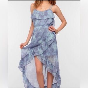 Urban Outfitters Ecote Blue Tulip Ruffle Chiffon Hi-Low Formal‎ Maxi Dress Small